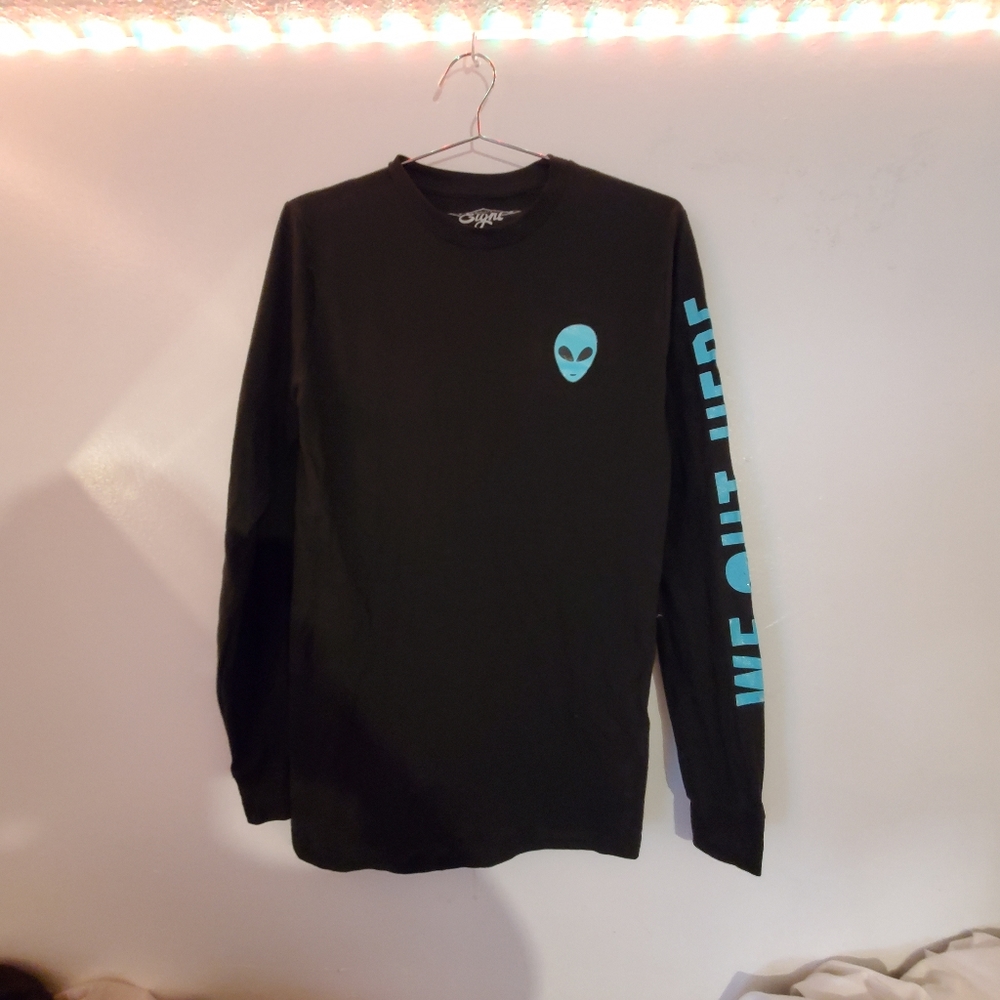Mens black long sleeve alien shirt